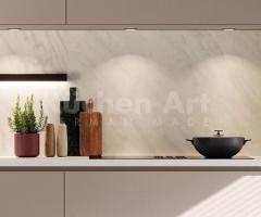 Cuisine Moderne couleurs Cachemire et Noir avec Éclairage LED et Marbre Blanc - 3